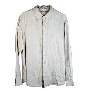 Caribbean XL Men Linen Button Down Khaki Long Sleeve Shirt Lightweight Travel
